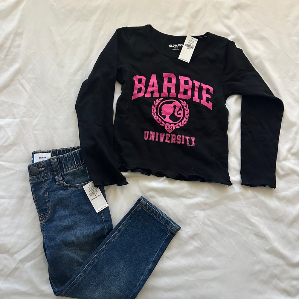 Old Navy Barbie University Black Long Sleeve Top and Jeans Set